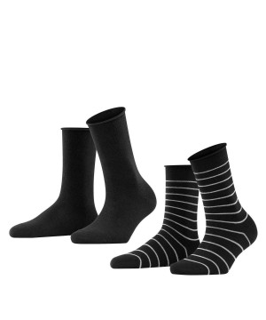 Falke Happy Stripe 2-Pack Socks Socken Damen Schwarz | 2305174-JO