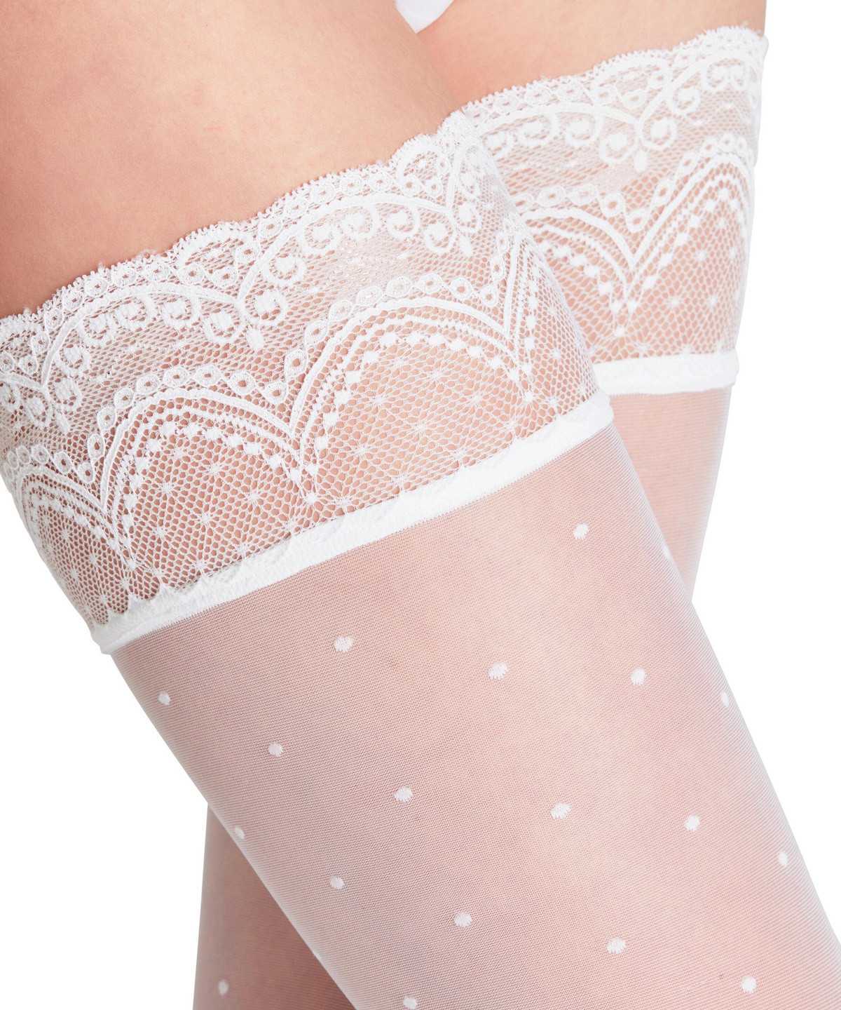 Falke Dot 15 DEN Stay-ups Thigh Highs Damen Weiß | 2536487-KY