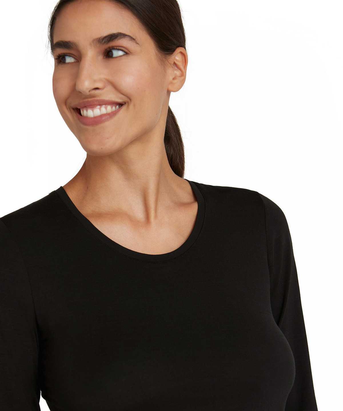 Falke Long sleeve shirt Round-neck Daily ClimaWool Hemd Damen Schwarz | 8053162-KO