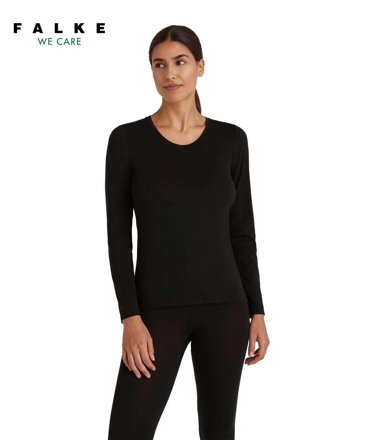 Falke Long sleeve shirt Round-neck Daily ClimaWool Hemd Damen Schwarz | 8053162-KO