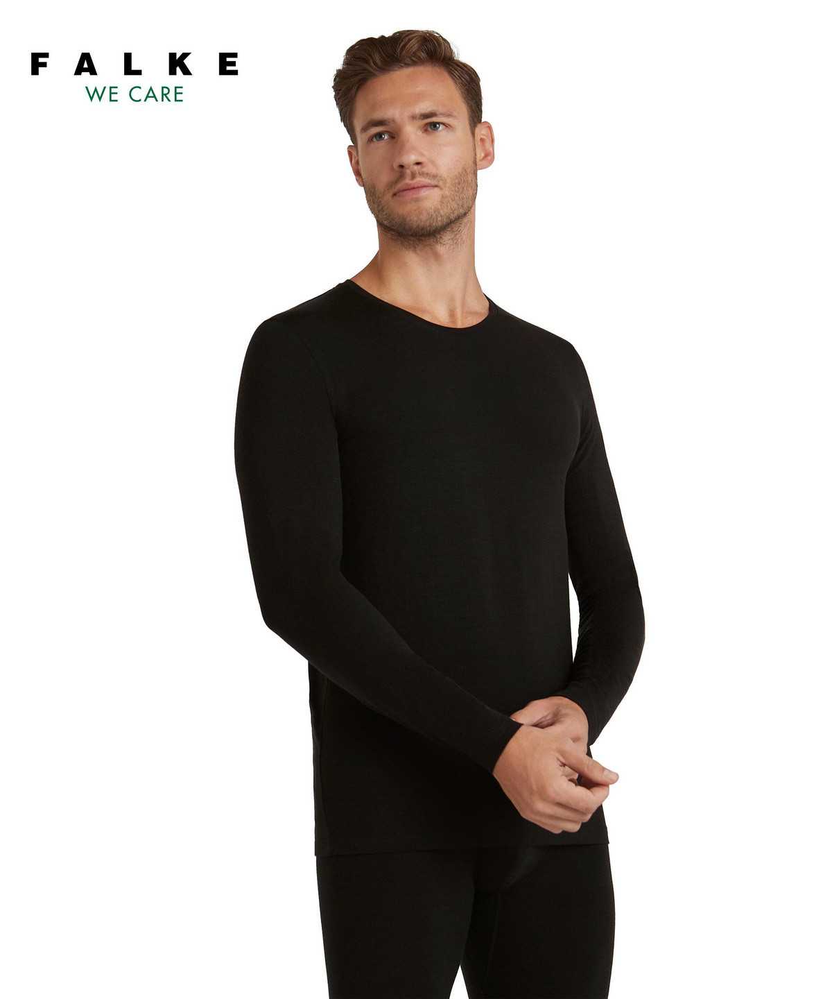 Falke Long sleeve shirt Round-neck Daily ClimaWool Long Sleeve T-Shirts Herren Schwarz | 2547891-YQ