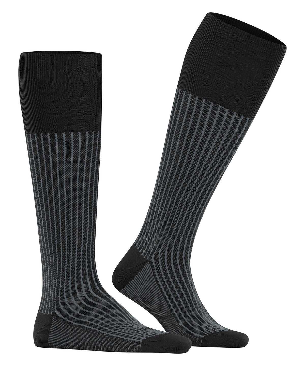 Falke Oxford Stripe Knee-high Socks Socken Herren Schwarz | 0192436-BO