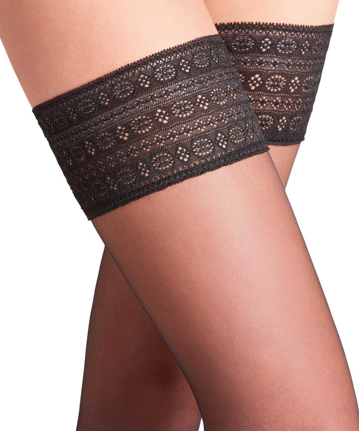 Falke Seidenglatt 15 DEN Stay-ups Thigh Highs Damen Schwarz | 0917654-LT